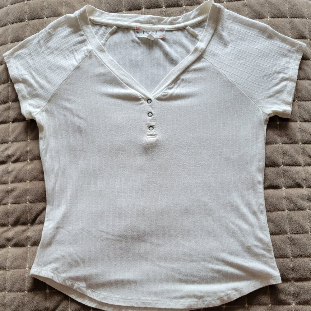 White Short Sleeve Henley Top